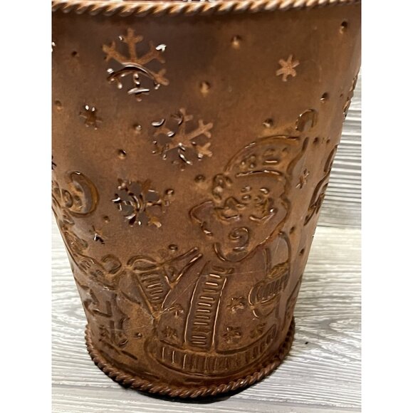 Christmas Punched Metal Santa Claus & Reindeer Pail Bucket Rustic Holiday Decor - Picture 4 of 9